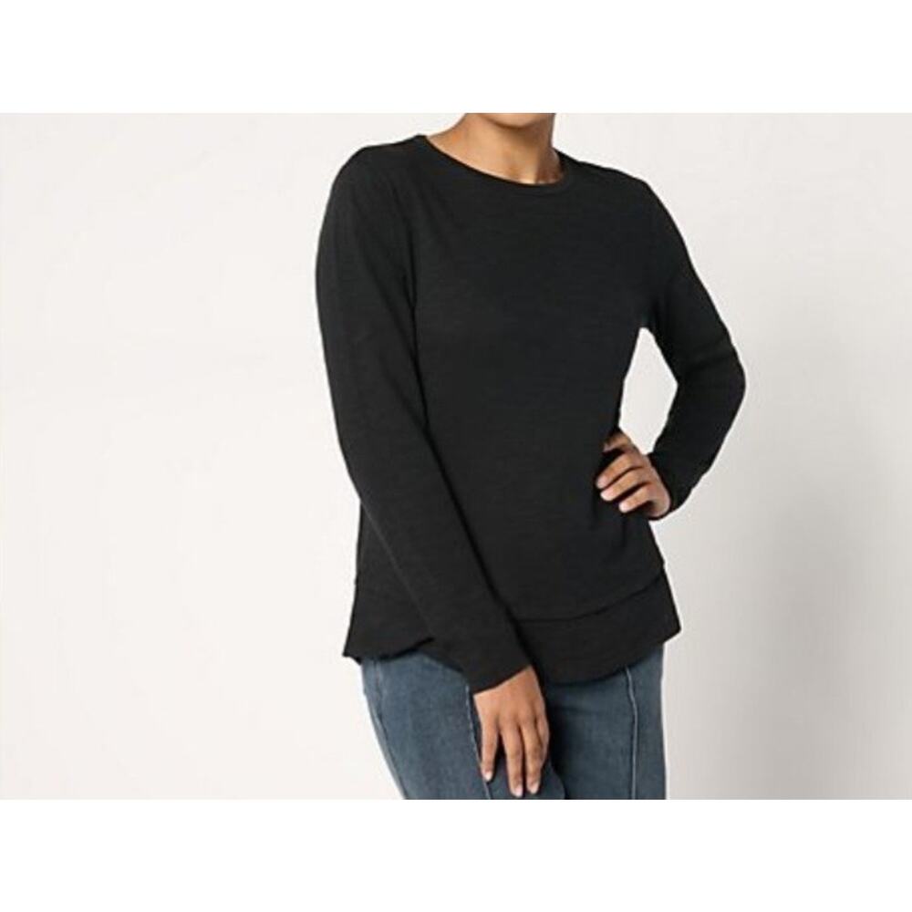 Studio Park Size XL Black Long Sleeve Slub Knit Double Hem Top A667582 NWOT